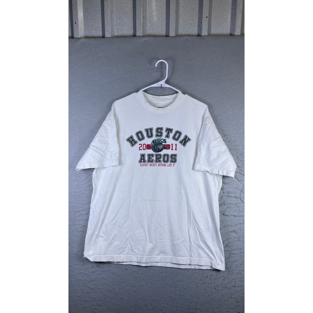 CI Sport Houston Aeros T-Shirt Men XL White Good 2011 Playoff Hockey AHL Graphic